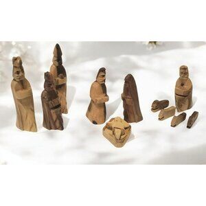 VTG Hand Carved Nativity Set Olive Wood Christmas Rustic Mary Joseph Baby Jesus